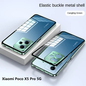 Металлический бампер с прозрачной задней панелью Жесткий чехол из закаленного стекла для Xiaomi Poco X5 Pro PocoX5Pro 5G с металлической защитой объектива камеры