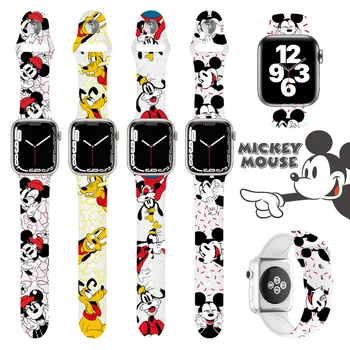 Ремешок Disney Mickey Minnie для Apple Watch Band 44мм 40мм 45мм 41мм 38мм 42мм Силиконовый браслет с Петлей Solo iWatch 8 ultra 7 6 5 3