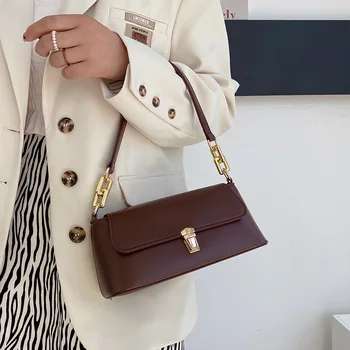 Повседневная женская сумка в стиле ретро, модная сумка подмышками из искусственной кожи, роскошные дизайнерские сумки на одно плечо, изысканная сумка для покупок на цепочке.