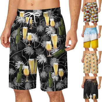 Мужские летние свободные шорты с пивным принтом, повседневные брюки на шнурке, уличные спортивные штаны для вечеринок, Летние повседневные шорты для пляжа и бассейна
