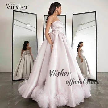 Вечерние платья принцессы Viisher A Line из драпированного атласа без бретелек, бальное платье для выпускного вечера длиной до пола, платье для празднования торжественных мероприятий.