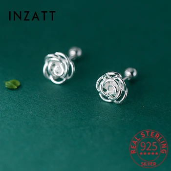 Серьги-гвоздики из настоящего стерлингового серебра 925 пробы INZATT с цветочным винтом и бусинами для женщин, милые украшения в стиле минимализма с растениями