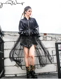 Женское платье yuerwang, модное винтажное газовое платье в стиле пэчворк с длинным рукавом, новинка 2023, весна-лето, сетчатое платье оптом