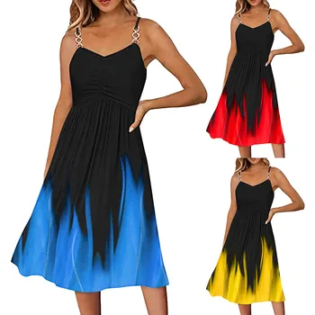 Элегантные летние платья с принтом Для женщин, черные, без рукавов, с V-образным вырезом, на бретельках, трапециевидной формы, модные сарафаны 2023 года, Повседневные платья