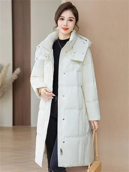 Мамино Пуховое Пальто Длинное Белое Высокоуровневое Роскошное Пальто На Белом Утином Пуху 2024 Зима Новая Мода Корейское Теплое Пальто Против Холода