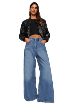 Модные женские джинсы Trendyolmilla Trendyol, однотонные, широкие, с высокой талией