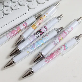 Sanrio Pen 12/24 Гелевая Ручка Ins High Value Limited Hello Kitty Kuromi Black Cute Wind Bullet Head Girl Heart Press Канцелярский Подарок