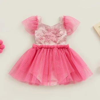 0-24 м, Летние платья с цветочной сеткой для маленьких девочек, Боди принцессы с коротким рукавом, Платье-комбинезон, Детская одежда, костюм
