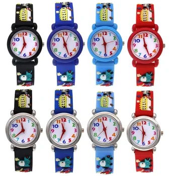 Новые милые детские часы с цветным циферблатом и мультяшным рисунком, силиконовый ремешок для часов, простые кварцевые наручные часы для подарка мальчику на День рождения
