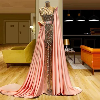Роскошное розовое вечернее платье в арабском стиле из Дубая, женская одежда для выпускного вечера, Длинные платья знаменитостей со стразами, вечерний халат
