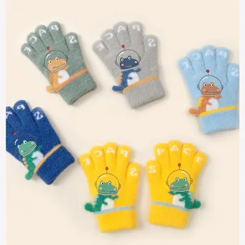 Милые детские вязаные перчатки с модным принтом, зимние теплые перчатки с мультяшным рисунком, вязаные шерстяные перчатки из акрилового волокна