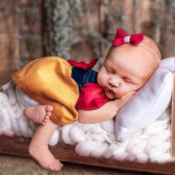 Комплект для фотосессий новорожденных Платье Принцессы Повязка на голову с бантом Реквизит для фотосъемки Маленьких девочек Костюм для фотосъемки младенцев Костюм для фотосъемки 2ШТ