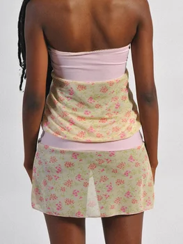 Женская майка без рукавов с цветочным принтом и мини-юбка в тон - Облегающее клубное платье короткой длины