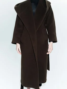 Пояс из цельной шерсти и смесовых материалов, женские осенне-зимние толстые теплые куртки с капюшоном и длинными рукавами, женское винтажное шерстяное пальто, повседневная верхняя одежда