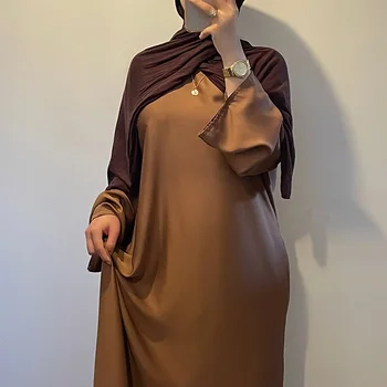 Атласные абайи с карманами, на поясе кнопка сплошной цвет скромно ИД Рамадан Исламская одежда основных мусульманских женщин платье