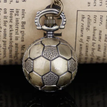 Карманные часы в форме футбольного мяча в винтажном стиле, бронзовые Круглые кварцевые Карманные часы с цепочкой, ожерелье, Ювелирные изделия, подарки