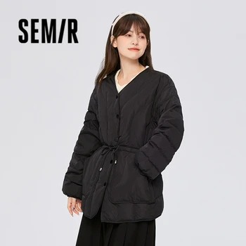 Женская пуховая куртка Semir средней длины с талией в простом стиле, зима 2023, новая свободная зимняя куртка.