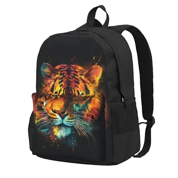 Рюкзак Tiger с головой животного, спортивные рюкзаки с разноцветным пламенем, Забавные школьные сумки для мальчиков, Красочный прочный рюкзак