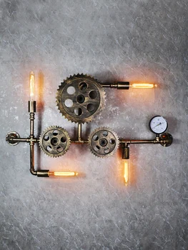 Настенный светильник в стиле лофт в ретро-индустриальном стиле с художественным оформлением из железа, бар в прихожей, кафе
