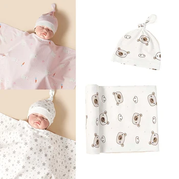 Комплект из 2 предметов для пеленания новорожденных и шапочки Для мальчиков и девочек, Хлопчатобумажные одеяла для новорожденных