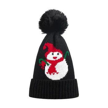 Детская Рождественская зимняя шапка, милая шерстяная вязаная шапочка со снеговиком, теплая шапочка для новорожденных, аксессуары для холодной погоды