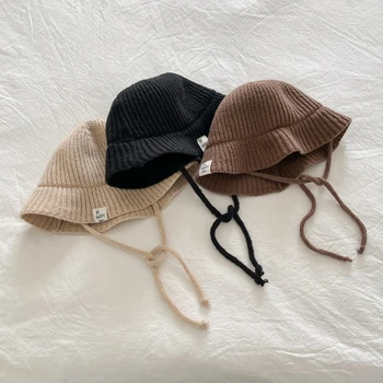 Шляпа рыбака в корейском стиле с шейным ремешком Детское вязание крючком Детская кепка с большими полями, шляпа для бассейна, Солнцезащитная шляпа для путешествий на открытом воздухе.