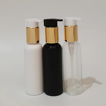 30шт 100 мл Пустых пластиковых ПЭТ-бутылок С золотым Алюминиевым насосом для лосьона Прозрачный Бело-черный Контейнер для жидкого Мыла, Геля для душа