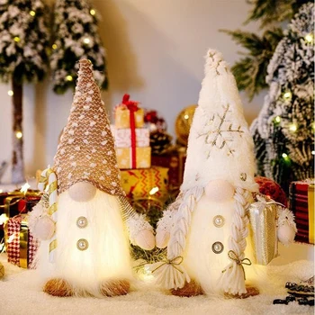 Набор из 2 Рождественских Гномов, Фигурки Рождественских Гномов С Подсветкой, Плюшевые Рождественские Украшения От Эльфов - White Winter Holiday Gnomes