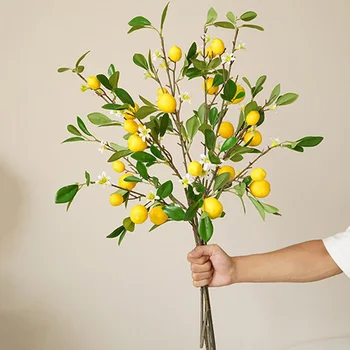 Настоящие желтые плоды лимона с белыми цветами Искусственные цветы декор для дома flores artificiales искусственные листья
