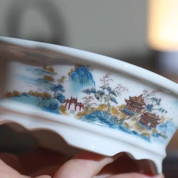 округлые Картины керамика Бассейн Бонсай Фиолетовый Песчаный Цветочный горшок Карта Снежных пейзажей в китайском стиле настольное растение в горшке
