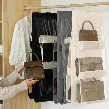 Органайзер для сумок с 6 карманами, Подвесной Органайзер для сумок в шкафу, Подвесная сумка для хранения с крючком для сумочек и сумочек в гардеробе