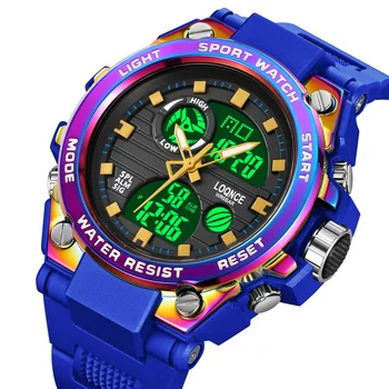 LOQNCE LQ98002 Для мальчиков, красочные спортивные часы, Водонепроницаемые мужские наручные часы 5ATM, цифровые Аналоговые Спортивные часы с двойным дисплеем, мужские