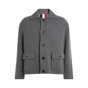 Куртка Мужская с отложным воротником, кардиганы, одежда в полоску сзади, шерстяное приталенное осенне-зимнее повседневное пальто высшего качества