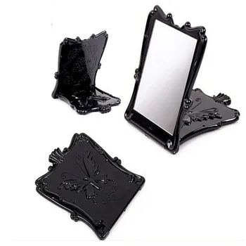 CSHOU213 Женское портативное косметическое зеркало black butterfly rose, черное модное компактное зеркальце, элегантный подарок для макияжа, экологически чистый пластик