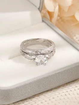 Двойное широкое круглое кольцо из чистого серебра 925 пробы с одним цирконом, мужское и женское кольцо с резьбой, изысканный стиль ретро для званого ужина
