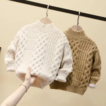 Вязаный свитер для мальчиков, детский свитер для девочек, однотонный детский свитер среднего возраста, вязаная водолазка для отдыха, осенние свитера