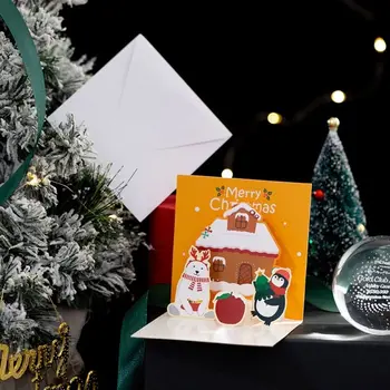 3D Новогодние подарки, Открытки с Благословением на День Рождения семьи Санта-Клауса, Рождественские открытки, Поздравительные открытки с благодарственными открытками в конверте.