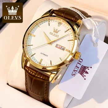 OLEVS 6898 Лучший бренд, мужские классические кварцевые водонепроницаемые часы с кожаным ремешком, деловые Популярные повседневные мужские часы