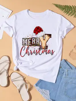 Женская футболка с принтом, модная Рождественская женская новогодняя рубашка с надписью, прекрасный стиль, милая трендовая одежда, одежда, графическая футболка