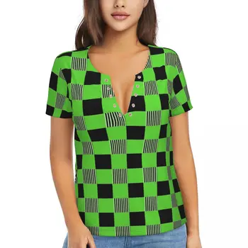 Женская футболка, летняя футболка из плотной ткани, зеленые и черные футболки Y2K, сексуальная уличная одежда с коротким рукавом и V-образным вырезом, топы оверсайз