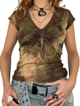 Y2k коротким рукавом графический эстетические топы для женщин Фея гранж эстетические футболки для девочек-подростков Гот Винтаж одежда