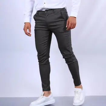 Приталенные брюки Стильные мужские приталенные брюки-карандаш Дышащие брюки в деловом стиле из мягкой ткани с удобными карманами Однотонные