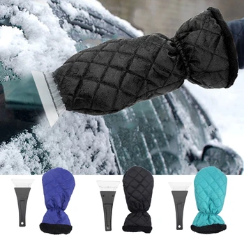 Скребок для снега на ветровом стекле автомобиля + Теплая перчатка, Лопата для удаления льда на ветровом стекле зимой, инструмент для удаления инея на оконном стекле