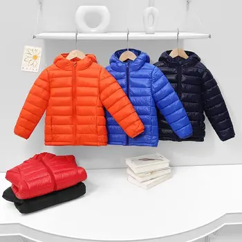 Детские пуховые хлопчатобумажные куртки, весенне-осеннее однотонное пальто с хлопковой подкладкой для мальчиков и девочек, теплая зимняя верхняя одежда, детские парки с капюшоном