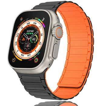 Магнитный Ремешок для Apple Watch Ultra 9 8 7 SE 6 5 4 3 Силиконовый Ремешок Для Часов iWatch Series 49мм 45мм 44мм 38мм 41мм 42мм
