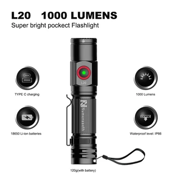 Numensseth L20, уличный фонарик с длинным лучом, яркий 1000 люмен, сверхдлинный срок службы батареи, карманный фонарик для кемпинга, пеших прогулок