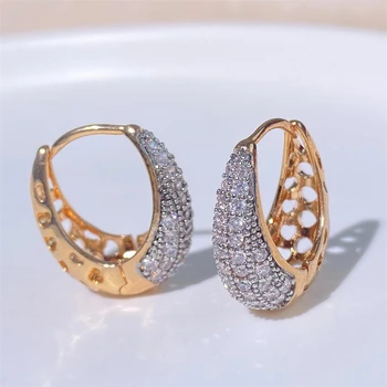 Модные серьги-кольца золотого цвета в стиле хип-хоп для девочек, изящные геометрические украшения с блестящим цирконием для вечеринок, женские аксессуары