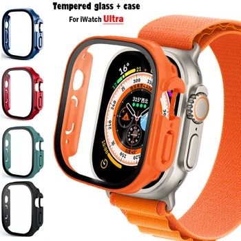 Стекло + чехол для Apple Watch с ультра 49-миллиметровым ремешком, бампер для ПК smartwatch + защитная пленка для экрана, закаленное покрытие, аксессуары для ремешков серии iwatch
