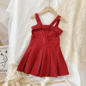Красные короткие платья для маленьких детей, цельнокроеное хлопковое облегающее платье принцессы в корейском стиле, летняя одежда для вечеринок для девочек от 2 до 7 лет