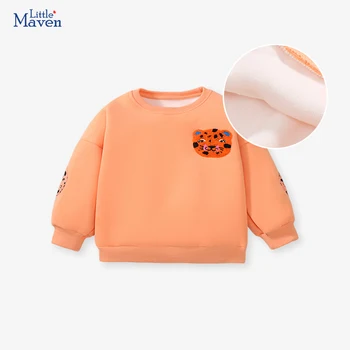 Little Maven 2023 Толстовки Зимняя детская одежда для маленьких девочек и мальчиков, теплая флисовая верхняя одежда, Оранжевая толстовка с мультяшными тиграми, осенние топы